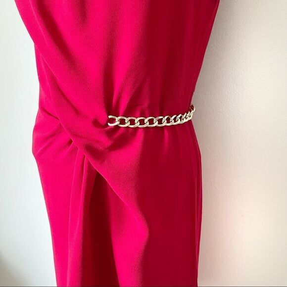 The Kooples Red Sleeveless draped Dress with Epaulettes and Chain detail sz 3 - Picture 4 of 9
